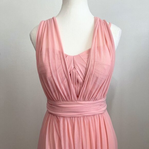 MAY QUEEN SOFT PINK CHIFFON MESH BRIDESMAID BAL GOWN DRESS - 4 - Picture 4 of 11